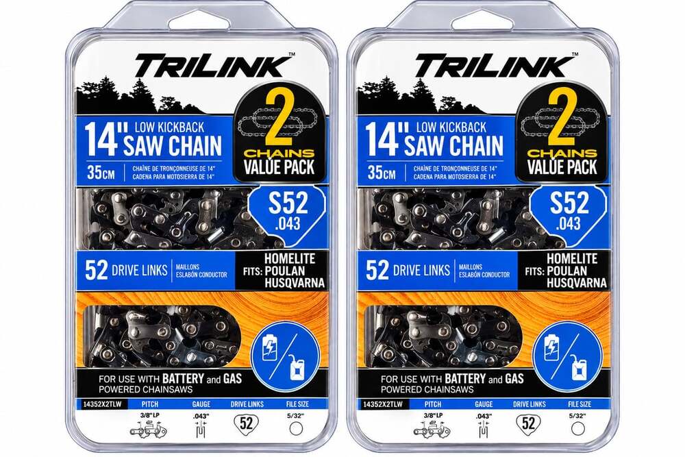 TriLink 14 Inch Saw Chain S52 52 Drive Links 2 Packs 4 chains